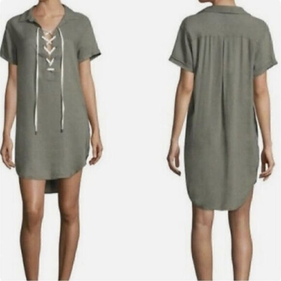 Rails Rocky Lace-up Linen Shirt Dress Sage Green - Picture 1 of 6